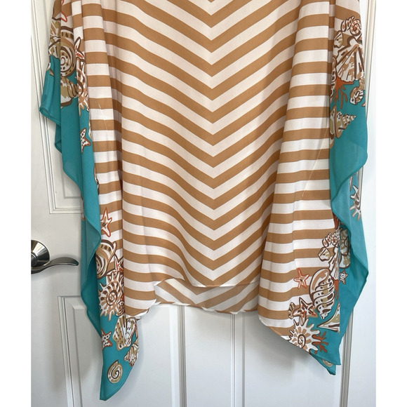 Bob Mackie Wearable Art Women's Caftan Poncho Sz L Seaside Stripes Coastal Boho - Picture 3 of 14